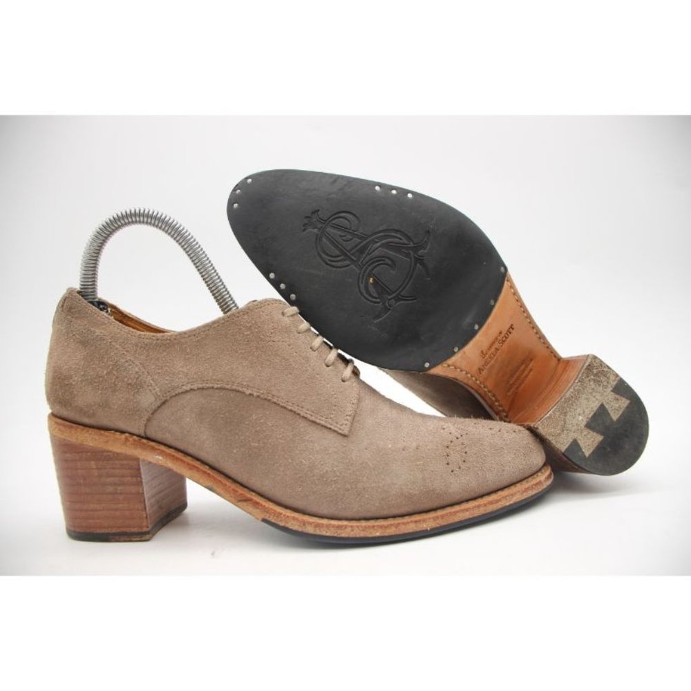 The Office of Angela Scott Women's Size 37.5 Gray Suede Ankle Heel Bootie Oxford